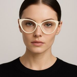 FENDI Ivory/Gold Baguette Optical Cat Eye Eyeglasses FE50010I